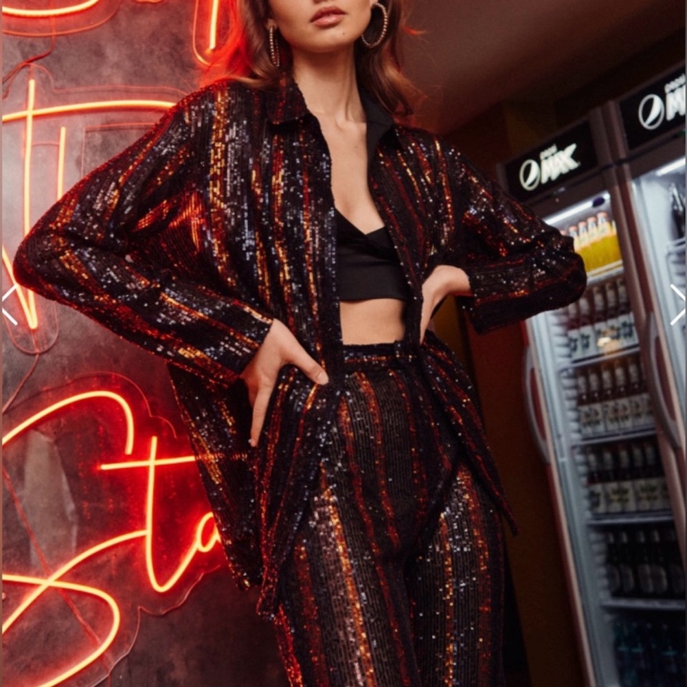 Zara Women's Bloggers Favorite Sequin Button Down Shirt